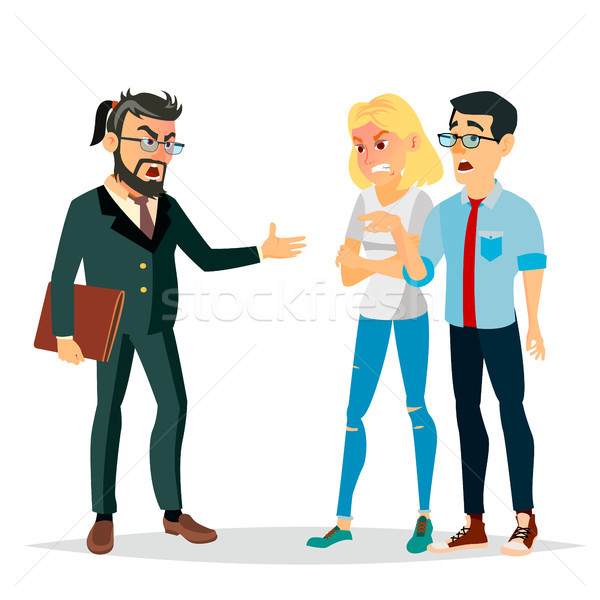 Stock photo: Angry Boss Man Vector. Screams, Shouting To Employee. Intimidating, Shaking. Isolated Flat Cartoon C
