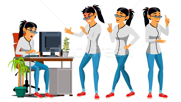 Business Woman Character Vector. Working Asian Female. IT Startup Business Company. Environment Proc Stock photo © pikepicture