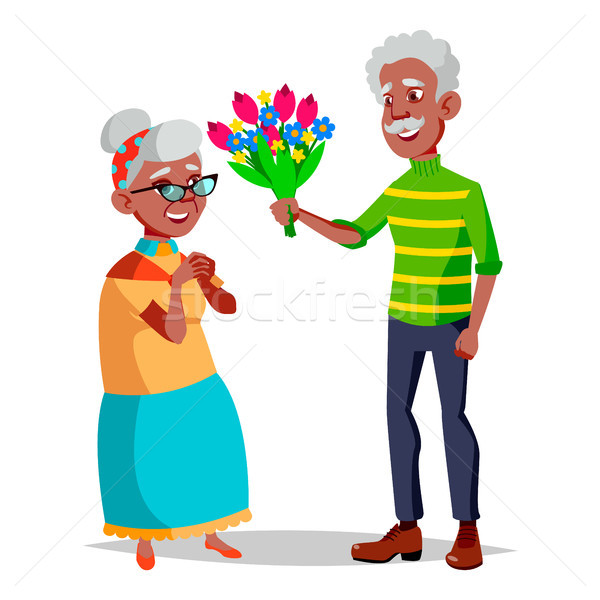 Elderly Couple Vector. Modern Grandparents. Feeling Happy. Aged. Black, Afro American. Isolated Flat Stock photo © pikepicture