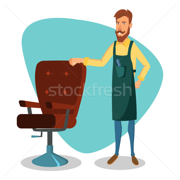 Cute Barber Vector. Cartoon Happy Hipster Barber Man. Professional Barber Ready To Do A Trendy Hairc Stock photo © pikepicture