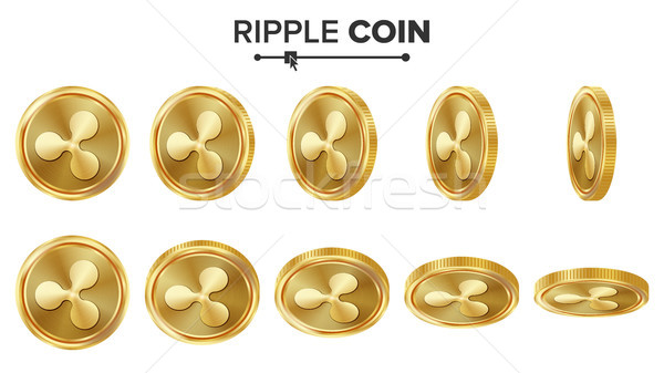 Stock photo: Ripple Coin 3D Gold Coins Vector Set. Realistic. Flip Different Angles. Digital Currency Money. Inve