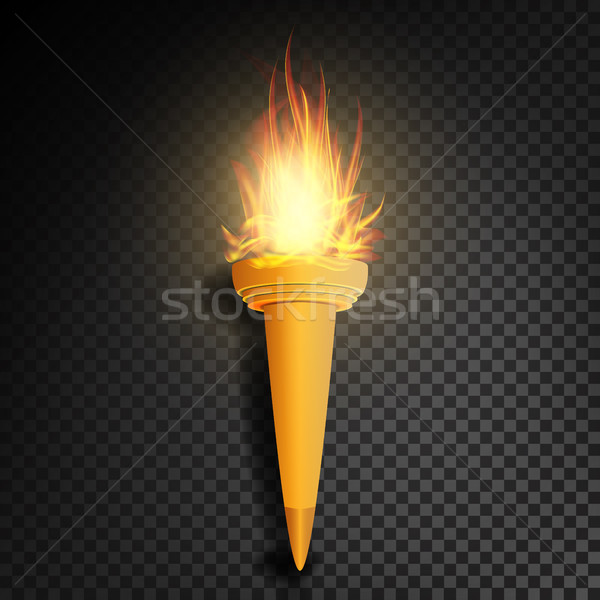 Torch With Flame. Burning In The Dark Transparent Background Realistic Torch With Flame. Vector Illu Stock photo © pikepicture