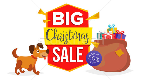 Christmas Dog Sale Banner Template Vector. Sale Background Illustration. For Web, Flyer, Xmas Card,  Stock photo © pikepicture