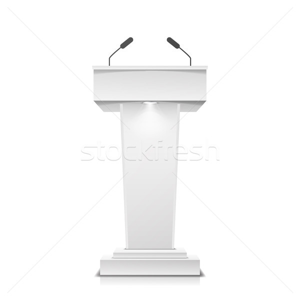 Tribune Isolated Vector. White Clean Podium Tribune Rostrum Stand. With Microphones. Illustration Stock photo © pikepicture