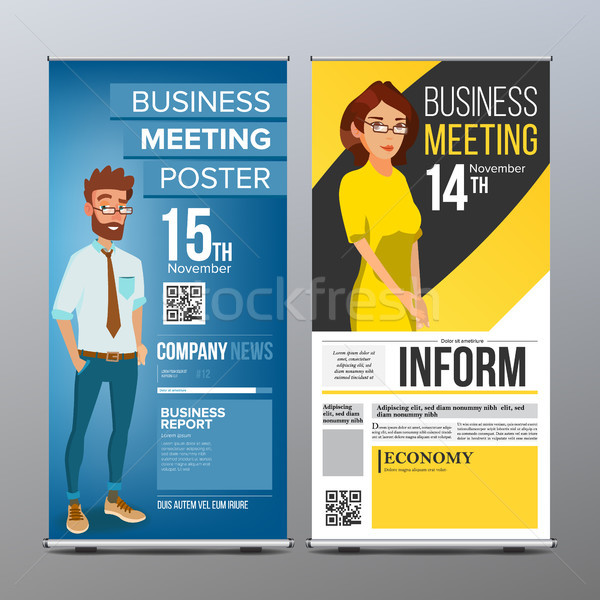 Roll Up Banner Vector. Vertical Billboard Template. Businessman And Business Woman. Tech, Science. F Stock photo © pikepicture