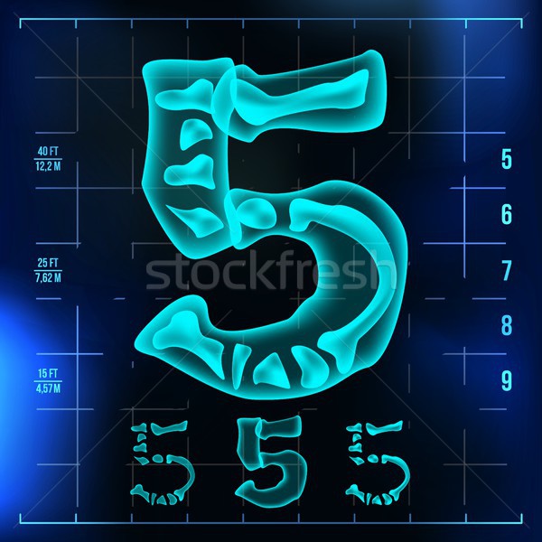 5 Number Vector. Five Roentgen X-ray Font Light Sign. Medical Radiology Neon Scan Effect. Alphabet.  Stock photo © pikepicture