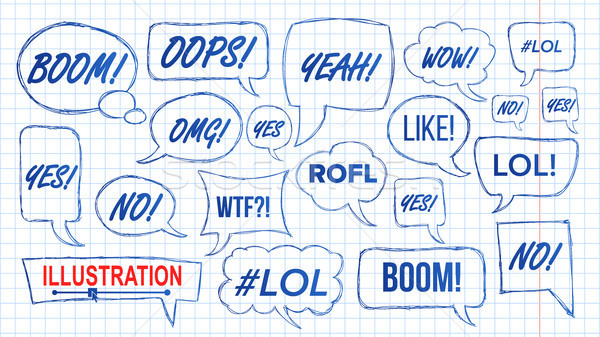 Lol Speech Bubbles Skech Set Vector. Fun Symbol. Emotion. Facial Expression. Expressions Hand Drawn  Stock photo © pikepicture