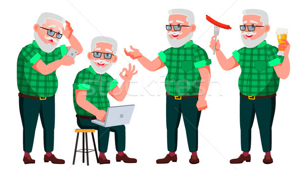 Old Man Poses Set Vector. Elderly People. Senior Person. Aged. Caucasian Retiree. Smile. Web, Poster Stock photo © pikepicture