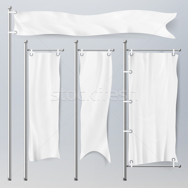 White Vector Flags Set On Blue Background. 3D Realistic Flags Illustration Stock photo © pikepicture