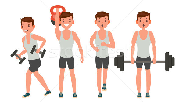 Foto stock: Fitness · hombre · vector · diferente · trabajo · fuera