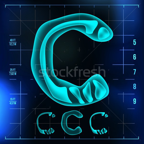 Stock photo: C Letter Vector. Capital Digit. Roentgen X-ray Font Light Sign. Medical Radiology Neon Scan Effect. 