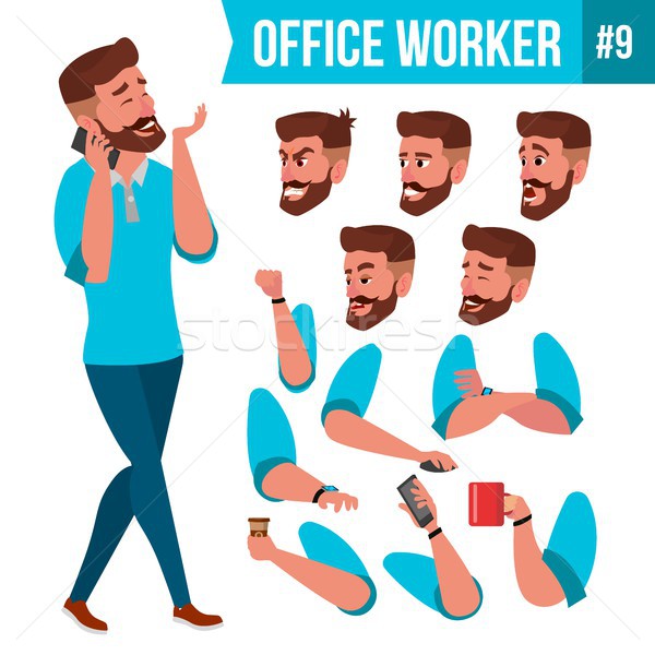 Office Worker Vector. Face Emotions, Various Gestures. Animation Creation Set. Adult Entrepreneur Bu Stock photo © pikepicture