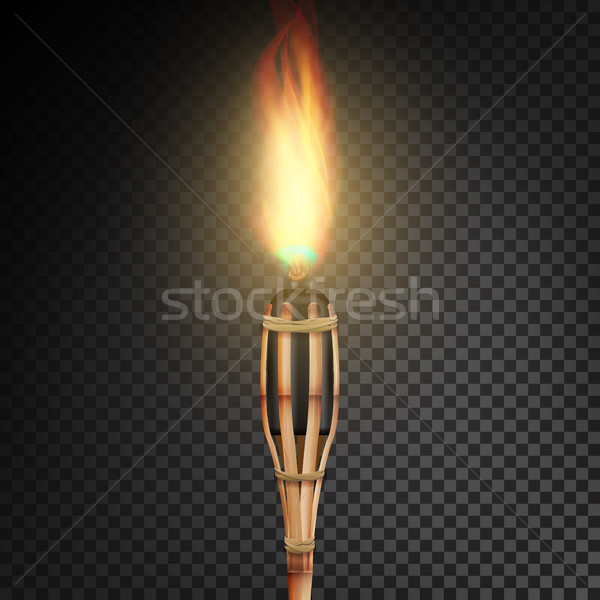 Burning Beach Bamboo Torch With Flame. Realistic Fire. Realistic Fire Torch Isolated On Transparent  Stock photo © pikepicture