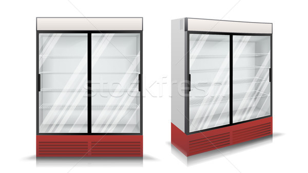 Refrigerator Vector. Fridge With Two Glass Sliding Doors. Isolated Illustration Stock photo © pikepicture