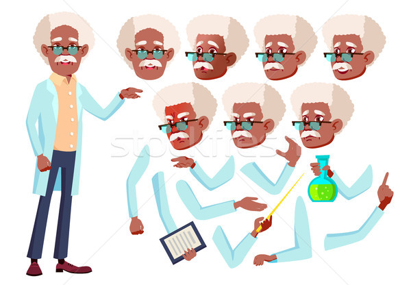 Old Man Vector. Senior Person. Black. Afro American. Aged, Elderly People. Scientist, Doctor. Face E Stock photo © pikepicture