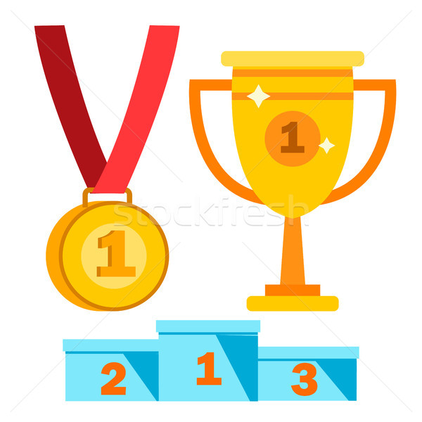 Award Icons Vector. Winner, First Place Gold Mmedal, Pedestal. Sport, Business Trophy. For Champions Stock photo © pikepicture