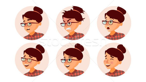 Foto stock: Mujer · de · negocios · avatar · vector · rostro · de · mujer · emociones · establecer