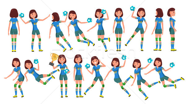 Handball Female Player Vector. In Action. Sport Event. Energy, Aggression. Cartoon Character Illustr Stock photo © pikepicture