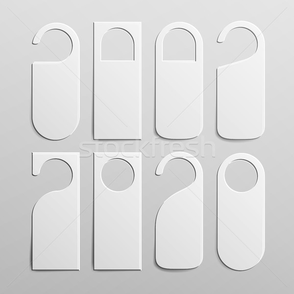 Stock photo: Paper Plastic Door Handle Lock Hangers Set. Realistic White Blank. Empty Mock Up. Do Not Disturb. Ve