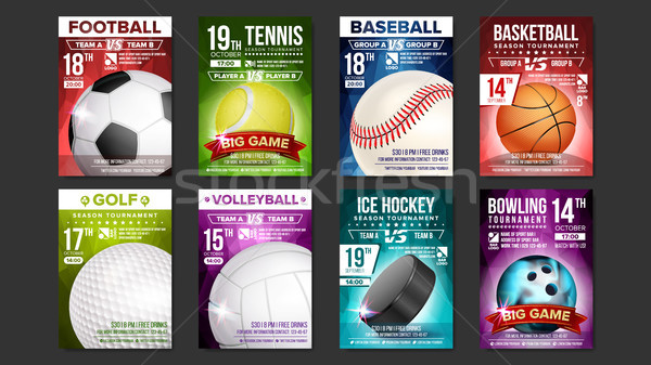 Sport Posters Set Vector. Golf, Baseball, Ice Hockey, Bowling, Basketball, Tennis, Soccer, Football. Stock photo © pikepicture