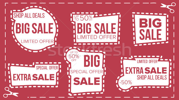 Sale Banners Set Vector. Scissor Cut Border. Discount Badge. Shopping Backgrounds. Flat Isolated Ill Stock photo © pikepicture