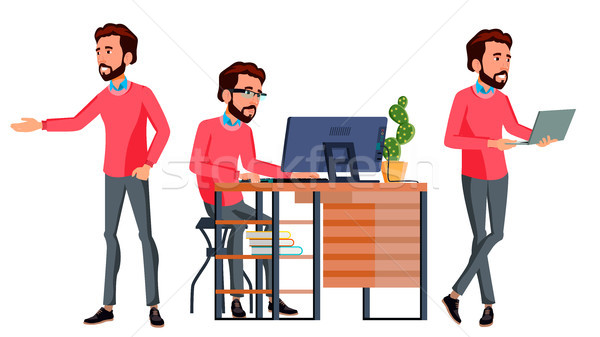 Office Worker Vector. Face Emotions, Various Gestures. Business Human. Smiling Manager, Servant, Wor Stock photo © pikepicture