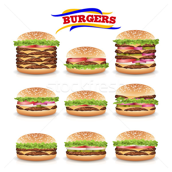 Fast food realistyczny burger wektora zestaw hamburger Zdjęcia stock © pikepicture