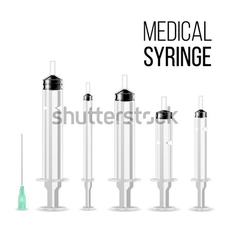 Stock photo: Vector Plastic Medical Syringe For Injection Isolated 3d Realistic Illustration. Transparent Backgro