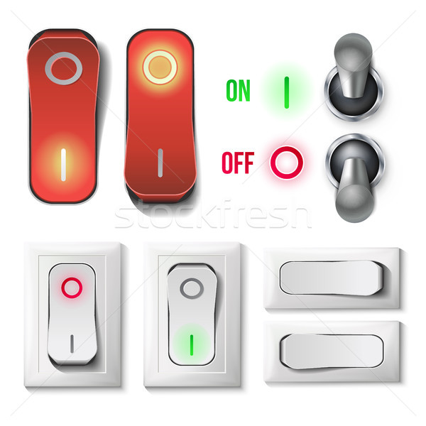 Toggle Switch Set Vector. Plastic And Metal Switches With On, Off Position. Isolated On White Button Stock photo © pikepicture