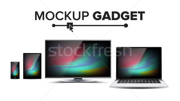 Computer Monitor, Laptop, Tablet, Mobile Phone Mockup Vector. Electronic Gadget, Set of Device Mocku Stock photo © pikepicture