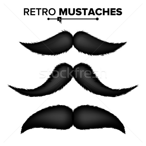 Black Hair Mustaches Vector. Vintage Facial Element. Isolated Retro Set Illustration Stock photo © pikepicture