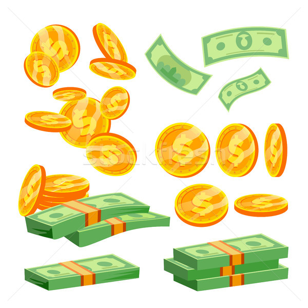 Packages Of Banknotes Vector. Pile Of Cash. Dollar Stack. Hundreds Of Dollars. Isolated Flat Cartoon Stock photo © pikepicture