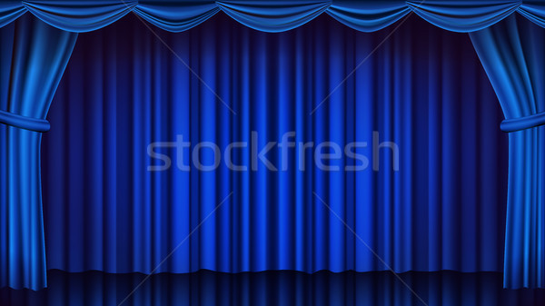 Blue Theater Curtain Vector. Theater, Opera Or Cinema Closed Scene. Realistic Blue Drapes Illustrati Stock photo © pikepicture