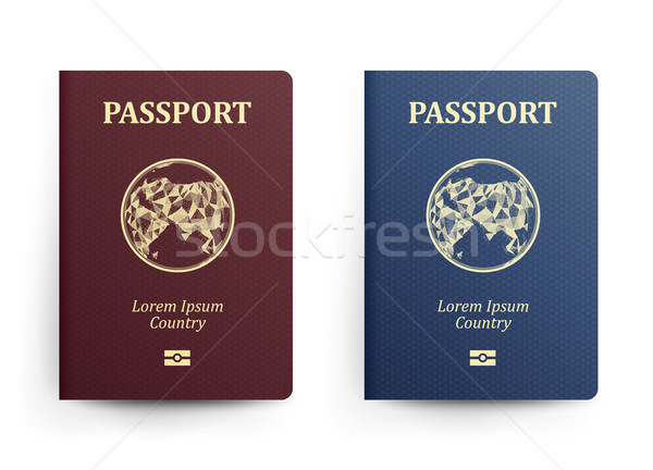 Passport With Map. Asia. Realistic Vector Illustration. Red And Blue Passports With Globe. Internati Stock photo © pikepicture