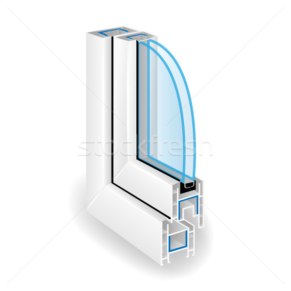 Plastic Window Frame Profile. Two Transparent Glass. Vector Illustration Of Structure Stock photo © pikepicture