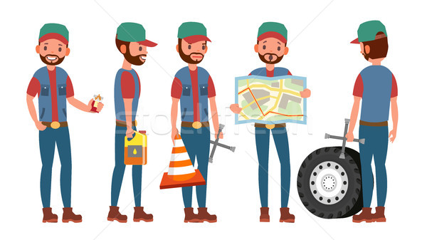Classic Truck Driver Vector. Retro Professional Funny Automobile Driver. Sleuthing, Disguising. Flat Stock photo © pikepicture
