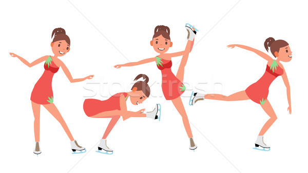 Woman Figure Skater Vector. Winter Sports. Skater Female. Different Poses. Flat Cartoon Illustration Stock photo © pikepicture