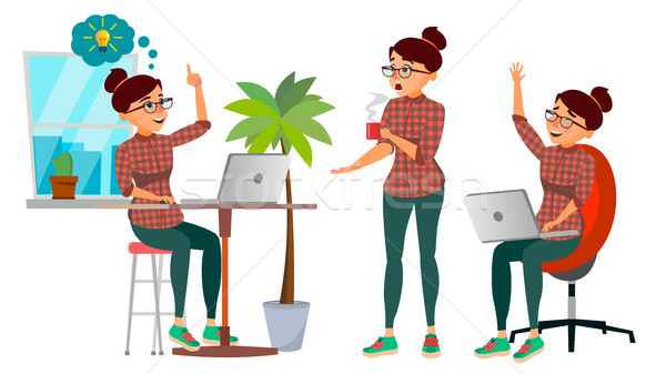 Business Woman Character Vector. Working Girl. Environment Process Creative Studio. Lifestyle Situat Stock photo © pikepicture