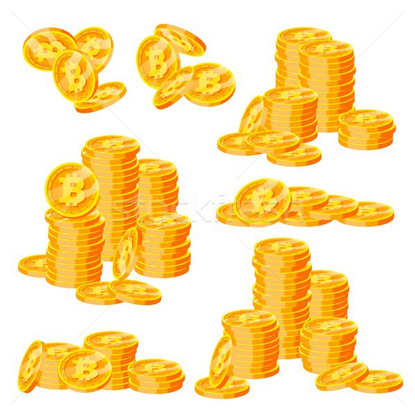Bitcoin Stacks Set Vector. Crypto Currency. Virtual Money. Gold Coins Stack. Business Crypto Currenc Stock photo © pikepicture