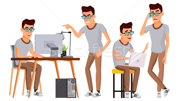 Büroangestellte Vektor Gesicht Emotionen Gesten Set Stock foto © pikepicture