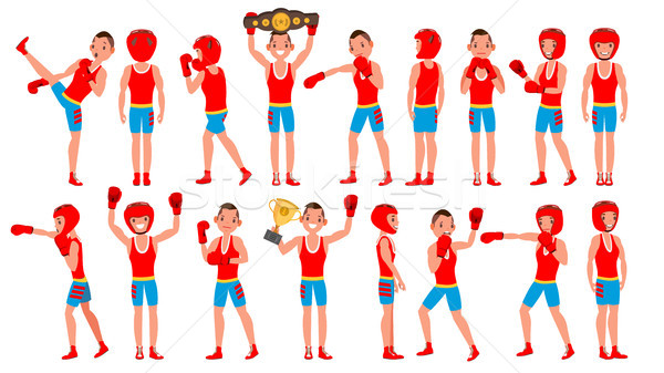Male Exercising Boxing Vector. Active Sport Lifestyle. Athlete In Action. Cartoon Character Illustra Stock photo © pikepicture