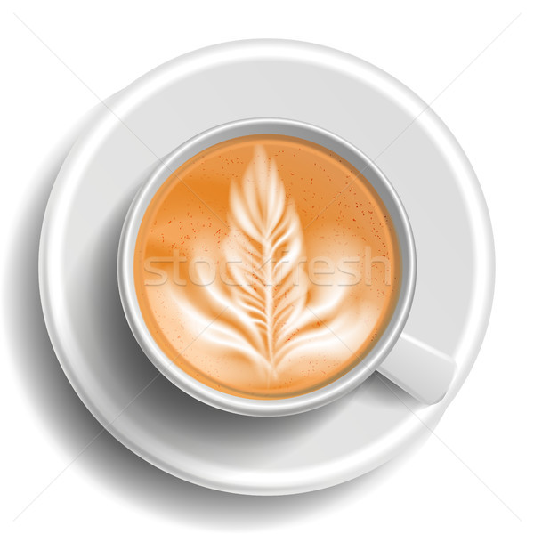 Coffee Cup Vector. Top View. Hot Cappuchino Coffee. Milk, Espresso. Fast Food Cup Beverage. White Mu Stock photo © pikepicture