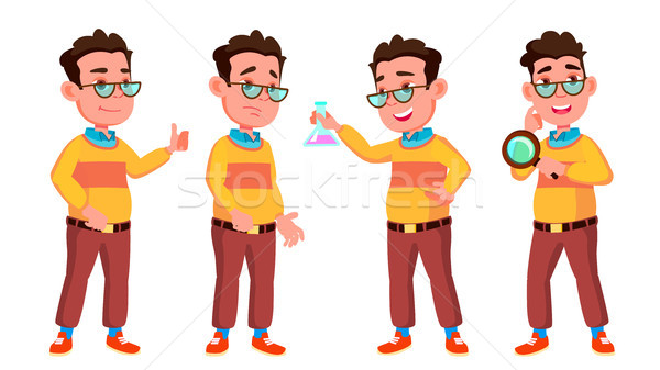 Boy Schoolboy Kid Poses Set Vector. High School Child. School Student. Cheer, Pretty, Youth. For Pre Stock photo © pikepicture