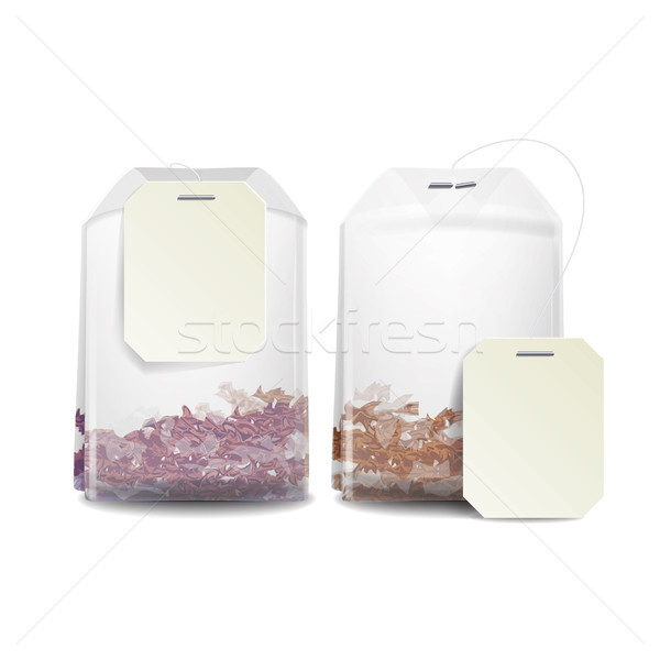 Stock photo: Realistic Tea Bag Mock Up With Empty White Label. Isolated Vector Illustration