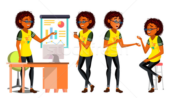 Business African Black Woman Character Vector. American Woman Various Views. Working. Environment Pr Stock photo © pikepicture