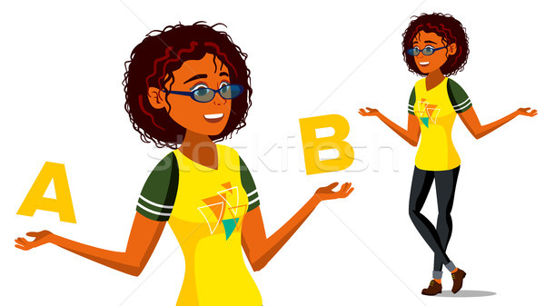 Afro american Woman Comparing A With B Vector. Balance Of Mind And Emotions. Client Choice. Compare  Stock photo © pikepicture