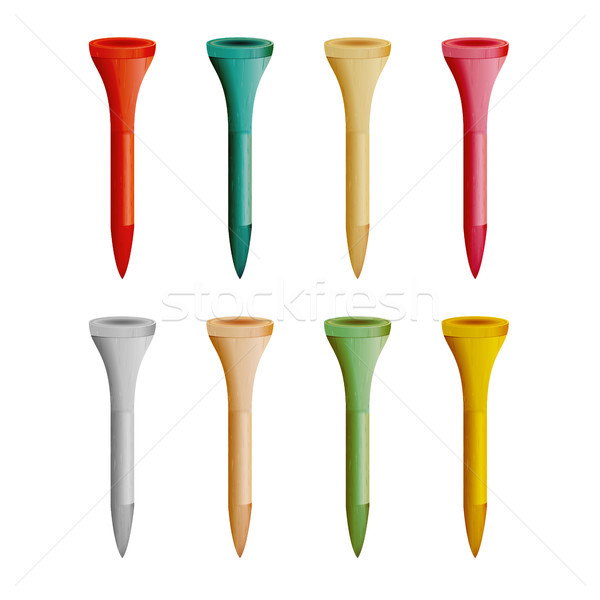 Golf Tees Vector. Realistic Illustration Of Colorful Wooden Golfing Tees Isolated On White Backgroun Stock photo © pikepicture