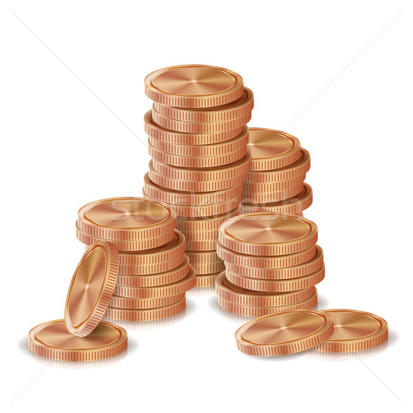 Bronze, Copper Coins Stacks Vector. Silver Finance Icons, Sign, Success Banking Cash Symbol. Investm Stock photo © pikepicture