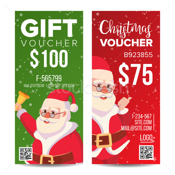 Christmas Voucher Design Vector. Vertical Discount. Merry Christmas. Santa Claus And Gifts. Winter A Stock photo © pikepicture