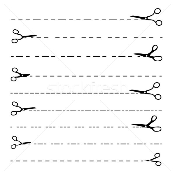 Scissor Line Vector. Set Dotted Cutting Lines. Black Scissor Silhouettes. Cut Crop Border. Cutout Te Stock photo © pikepicture